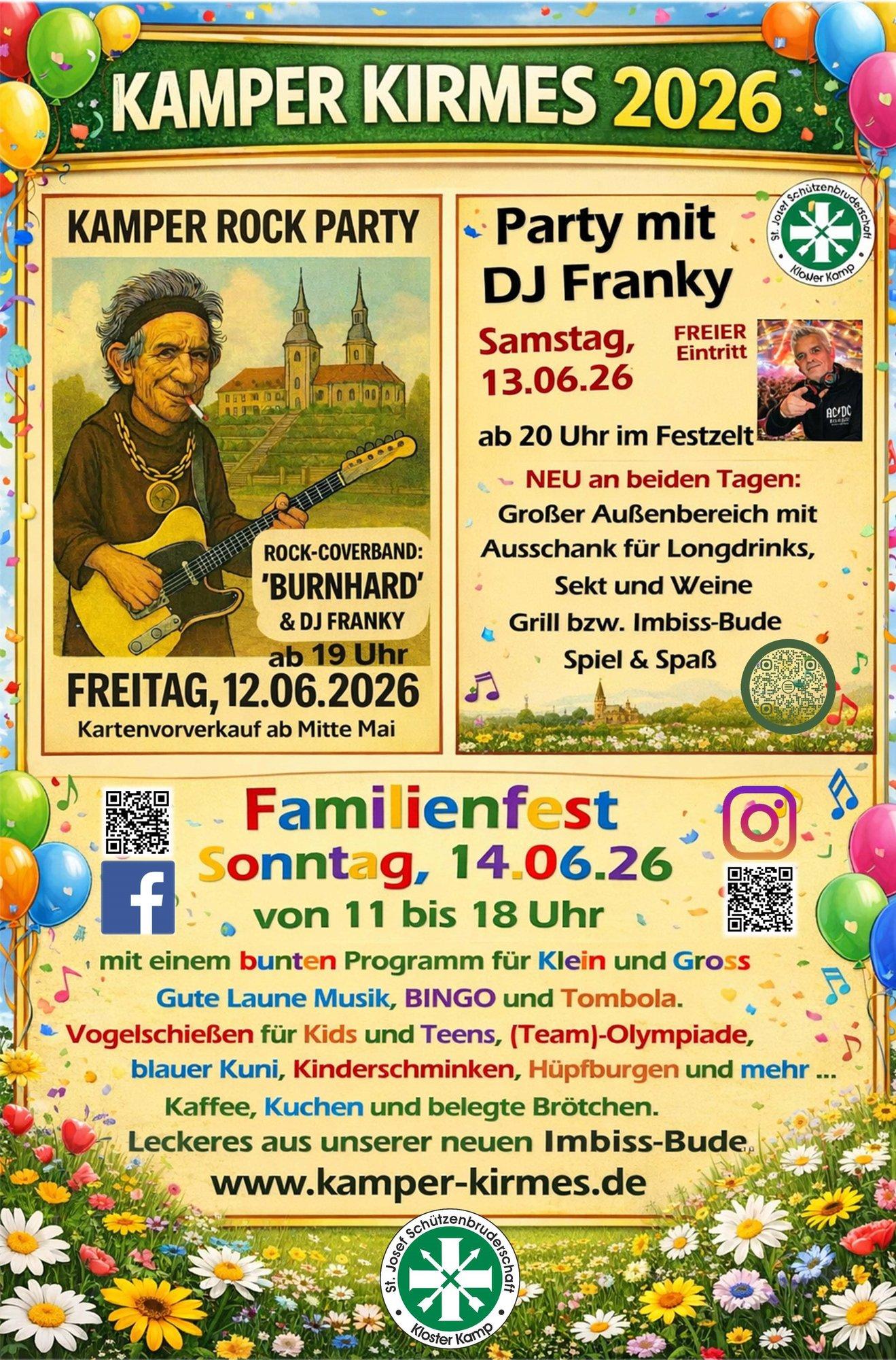 Plakat der Kamper Kirmes 2026 mit Programmübersicht