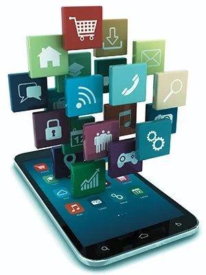 Smartphone mit herausfließenden App- und Social-Media-Symbolen als Sinnbild für die Digitalisierung im Einzelhandel